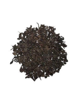 Tie Guan Yin tea leaves with a rich charcoal roasted aroma, showcasing the traditional smoke-free charcoal roasting process.